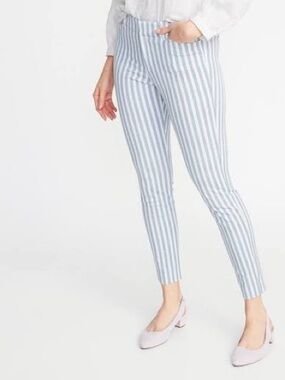 NWT Old Navy Pixie Cropped Ankle Pants 16 Petite Blue White Stripe Mid Rise